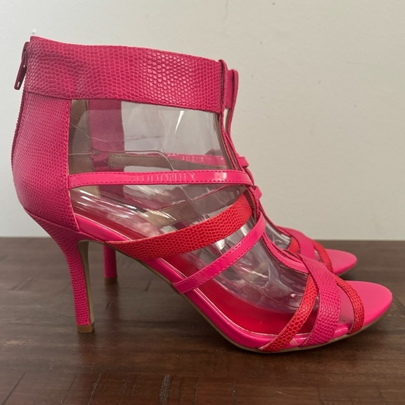 NINE WEST Hot Pink Vegan Leather Strappy High Heel Sandals Stiletto Sz 10 Womens - Picture 3 of 9